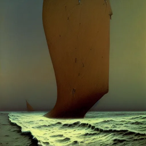 Prompt: a galleon by Zdzisław Beksiński, oil on canvas