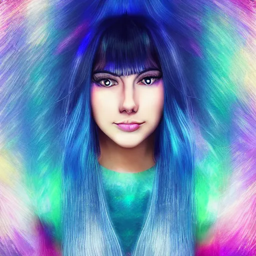 Prompt: portrait of a beautiful girl with iridescent translucent hair, her eyes are closed, hair is floating, digital art, ethereal