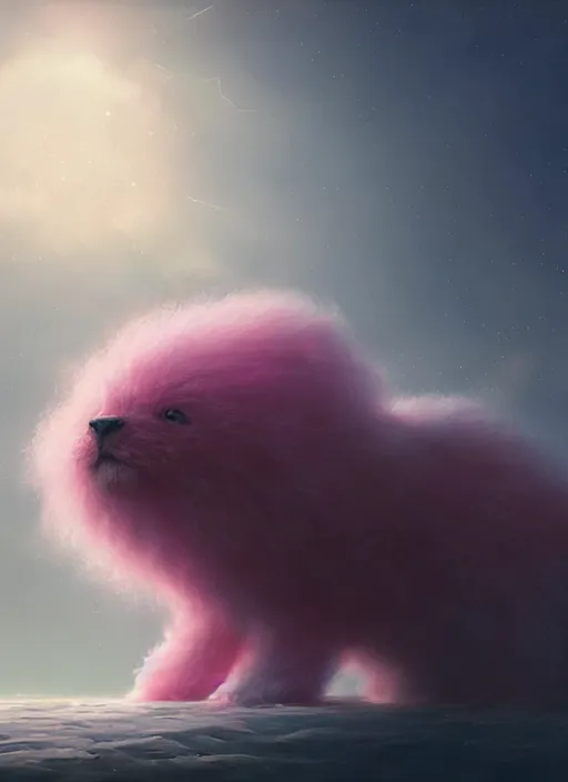 Prompt: fluffy pink minimalistic creature, hyper realistic, 3 5 mm photography, 4 k, ultra realistic, photograph, intricate, outer space, concept art, hyper realistic, noah bradley, greg rutkowski