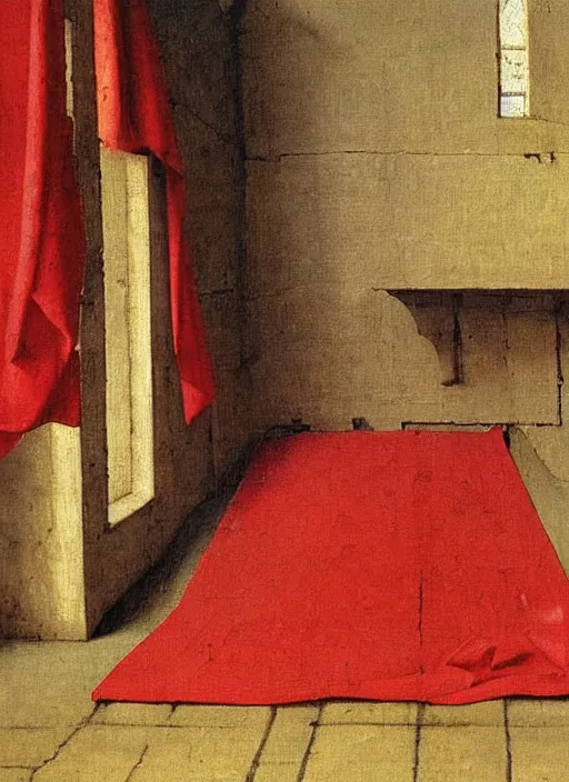 Image similar to red cloth of the floor, medieval painting by jan van eyck, johannes vermeer, florence