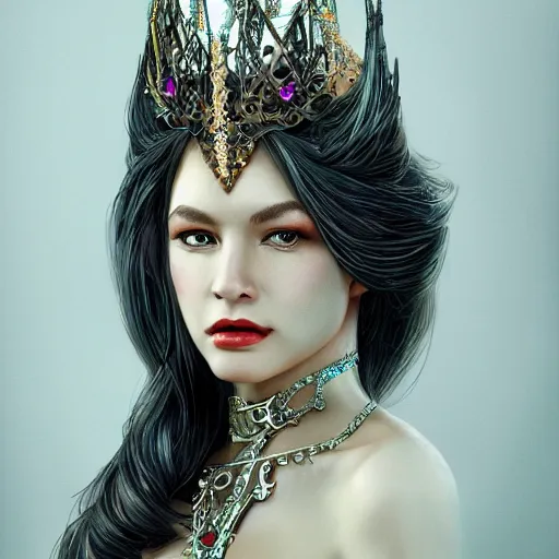 Image similar to stunning portrait of a fantasy queen, concept art, elegant, intricate, 8k