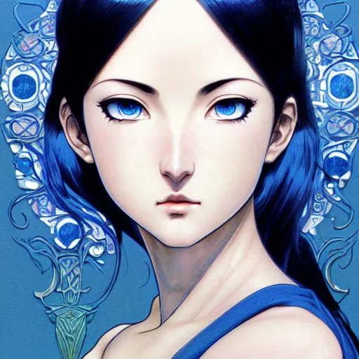 Image similar to intricately detailed vfx portrait of nico robin by eiichiro oda!, makoto shinkai, alphonse mucha, art by artgerm and greg rutkowski!, blue eyes!!, large aquiline nose!!, best of behance, concept art, matte, sharp focus, adolphe bouguereau, annie leibovitz, stanley kubrick,