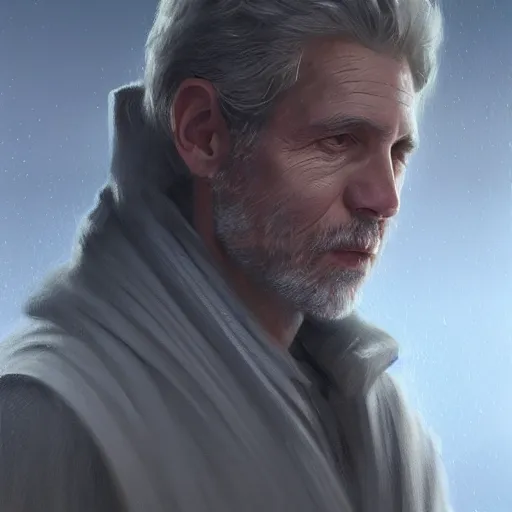 Image similar to portrait of a man by greg rutkowski, grand jedi master ben skywalker, star wars expanded universe, he is about 6 0 years old, wearing jedi robes highly detailed portrait, digital painting, artstation, concept art, smooth, sharp foccus ilustration, artstation hq