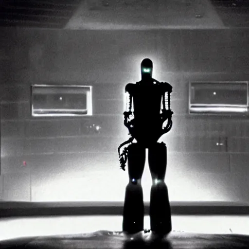 Image similar to movie still of a monster cyborg, cinematic composition, cinematic light, warm lighting criterion collection, by david lynch