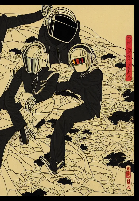 Image similar to daft punk by hokusai