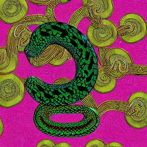 Image similar to a serpent guarding its treasures, digital art