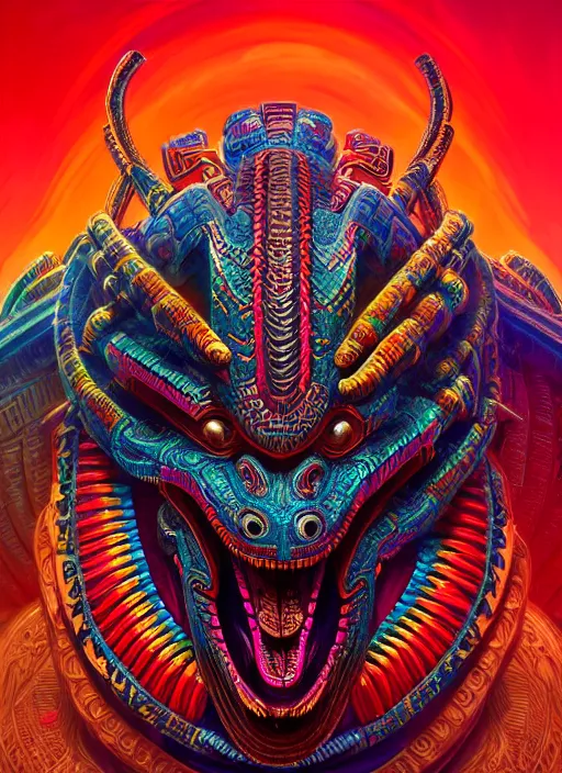 Prompt: hyper detailed ultra sharp aztec serpent warrior trance man. trending on artstation, warpaint aesthetic, earthwave, colorful, neon, ornate, intricate, digital painting, concept art, smooth, sharp focus, illustration, art by artgerm and greg rutkowski and h. r. giger, 8 k