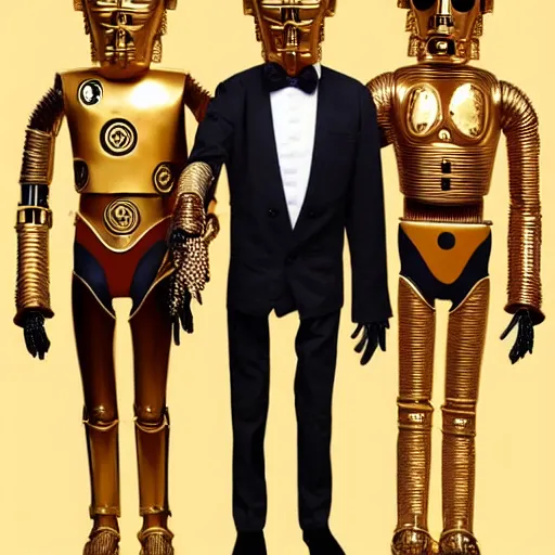 Image similar to wes anderson puppets of c - 3 p 0 with skin