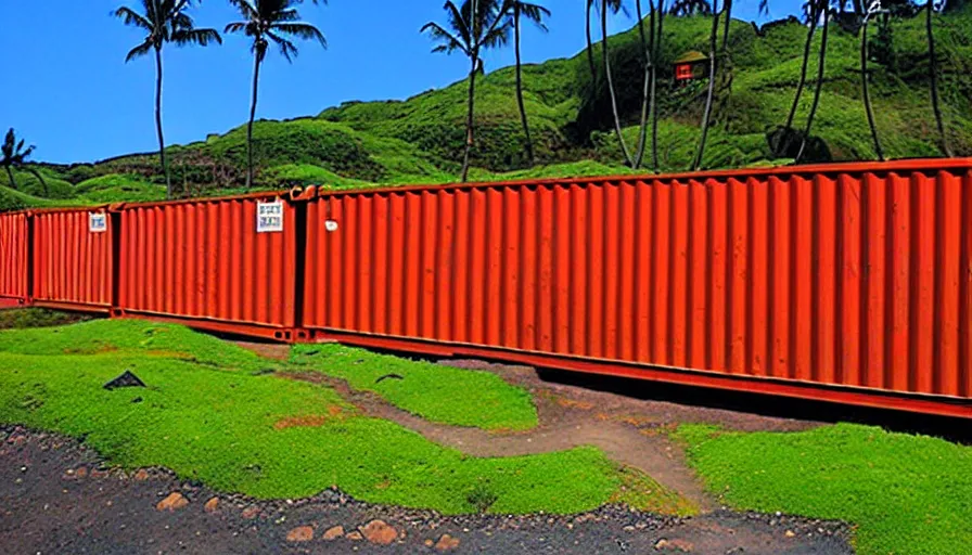 Image similar to hobbit monastery made of shipping containers, on hawaii, by Ivan Bilibin,