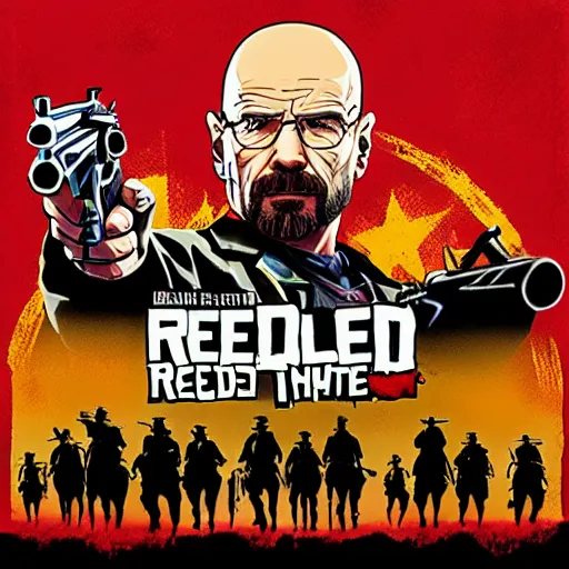 Prompt: Walter White in the style of the Red Dead Redemption 2 cover art