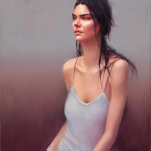 Image similar to kendall jenner by Richard Schmid by Jeremy Lipking by moebius by atey ghailan