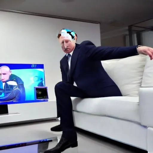 Prompt: putin playing with playstation 5