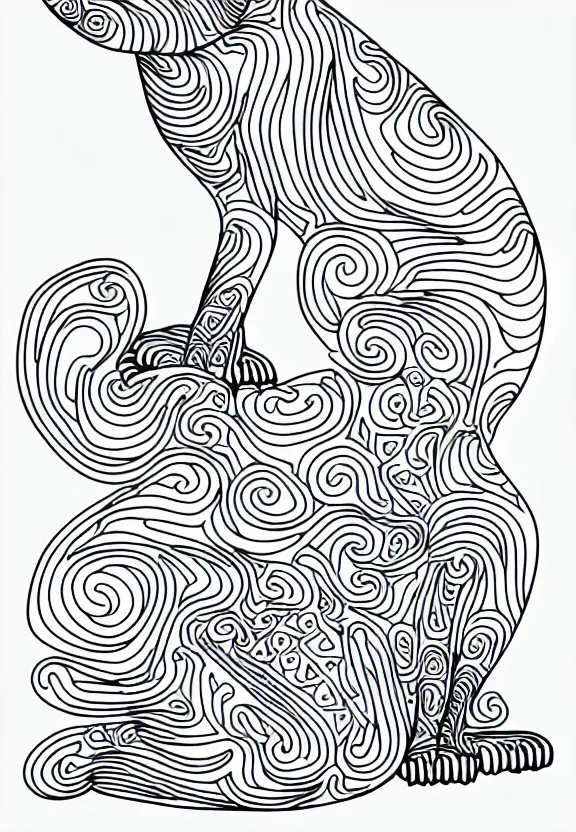 Image similar to sphynx cat statue ornaments fractal ink drawing line art colouring page, vector, margins, fine lines, centered