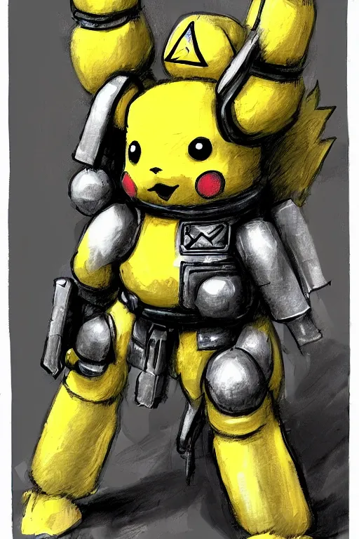 Prompt: portrait of pikachu as an imperial fists space marine, 4 0 k, concept art by wayne reynolds