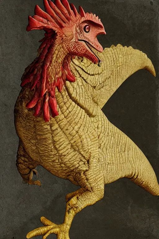 Image similar to t rex chicken, renaissance