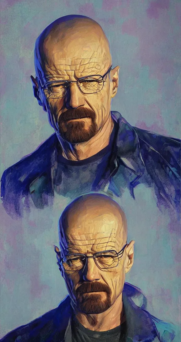 Prompt: a highly detailed beautiful portrait of walter white, neon lights, by gregory manchess, james gurney, james jean