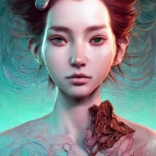 Image similar to the portrait of a blueberry that resembles an absurdly beautiful, graceful, elegant, sophisticated girl, an ultrafine hyperdetailed illustration by kim jung gi, irakli nadar, intricate linework, bright colors, octopath traveler, final fantasy, unreal engine 5 highly rendered, global illumination, radiant light, detailed and intricate environment