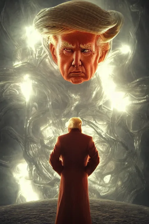 Prompt: an ultra detailed 3 d render of donald trump as an elden ring boss, 8 k resolution, in the style of a fantasy metal album cover, volumetric lighting, smooth, highly detailed, digital illustration, octane render, art by jeong seon and greg rutkowsi, artstation