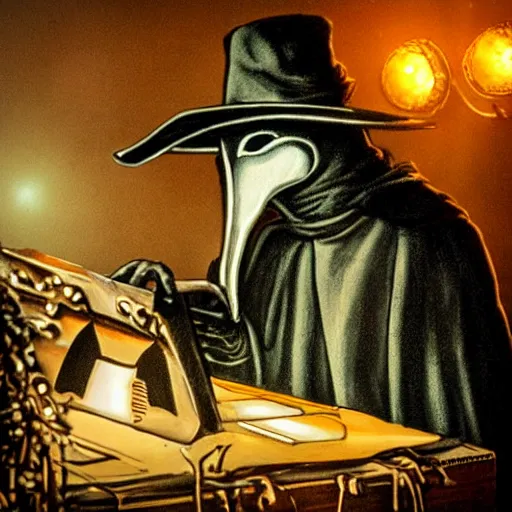 Image similar to the plague doctor on the dj decks