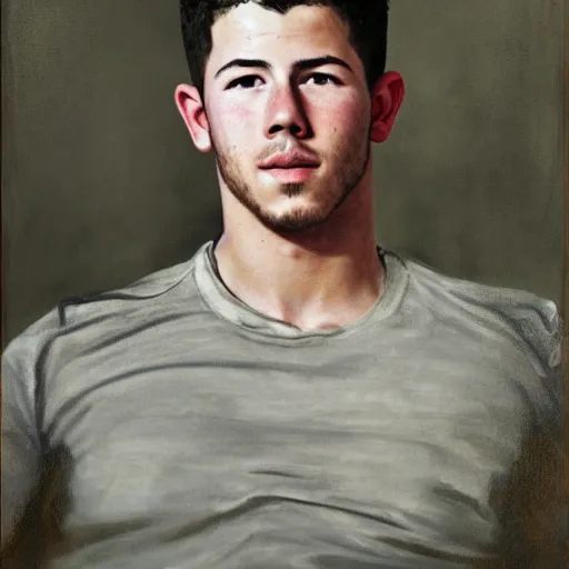 Image similar to high quality, high detail, realistic portrait of nick jonas, painted by andrew wyeth, dramatic lighting, cinematic composition