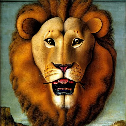 Prompt: a fullbody lion by giuseppe arcimboldo