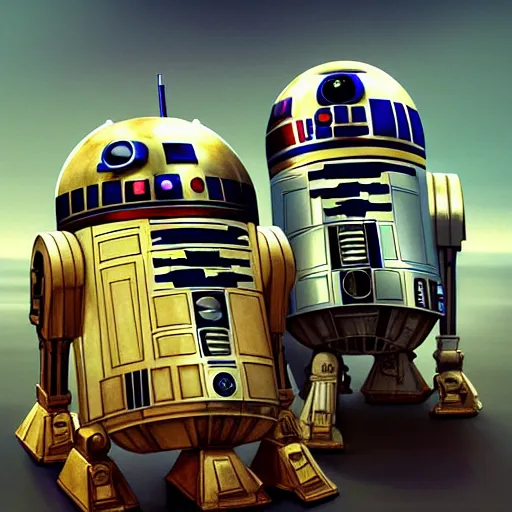 Prompt: if r 2 d 2 and c 3 po had a baby digital art by mandy jurgens and irena french, heraldo ortega, hyperdetailed, artstation, cgsociety.