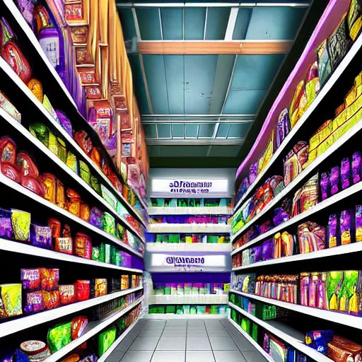 Image similar to freezer aisle of a store, digital art, surreal, ethereal