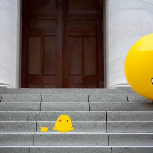 Prompt: gudetama dripping on the steps of the us capital building