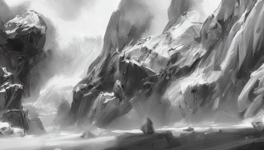 Image similar to enviroment thumbnail black and white, cgsociety, oil painting by jama jurabaev, extremely detailed, brush hard, artstation, high quality, brush stroke