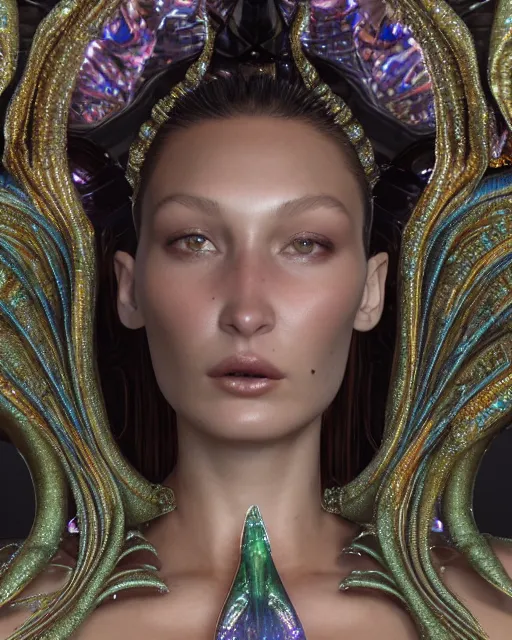 Image similar to a highly detailed metahuman 4 k close up render of an alien goddess bella hadid as alien in iris van herpen dress schiaparelli in diamonds crystals swarovski and jewelry iridescent in style of alphonse mucha gustav klimt trending on artstation made in unreal engine 4