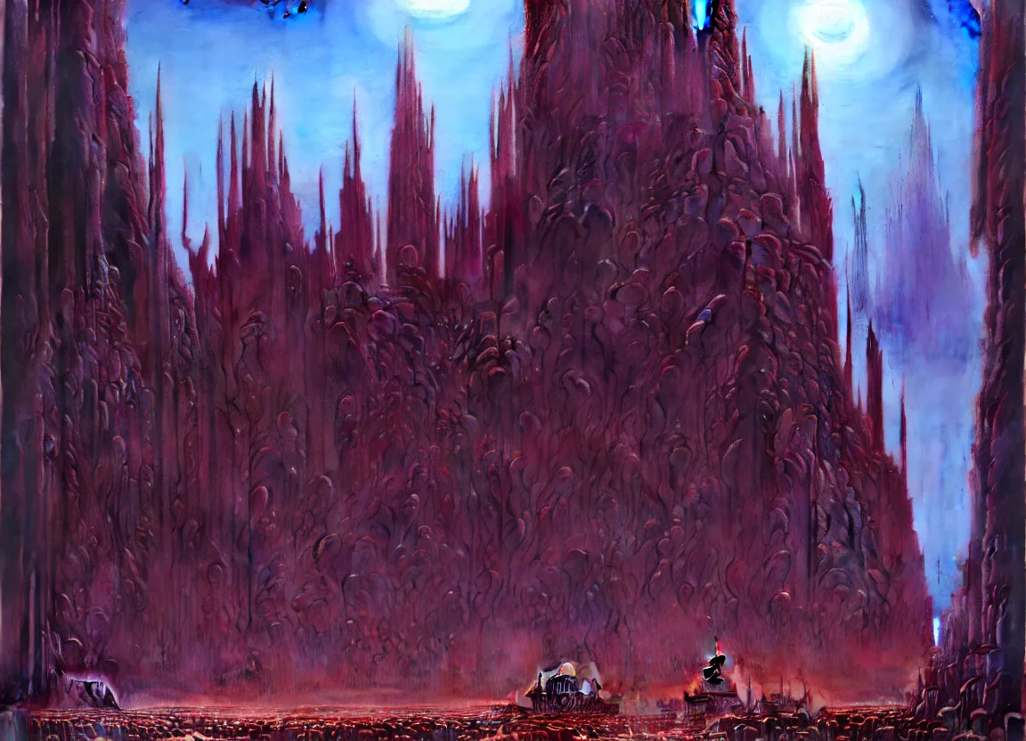 Prompt: immense crematorium gothic architecture advanced technology scifi architectural structure desert planet alien wardrobe, wayne barlowe, bruce pennington, donato giancola, larry elmore, oil on canvas, masterpiece, trending on artstation, featured on pixiv, cinematic composition, dramatic, beautiful lighting