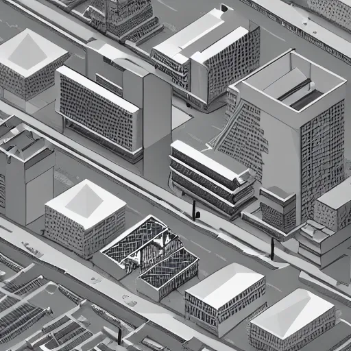 Prompt: Orthographic projection of buildings