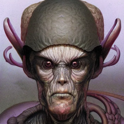 Prompt: portrait of a mushroom warrior, by wayne barlowe