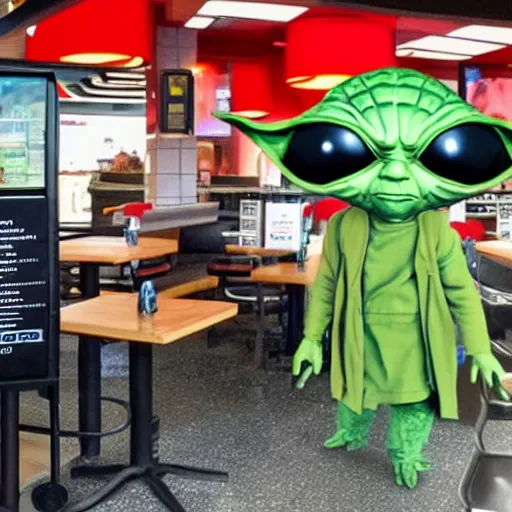 Image similar to Yoda working at McDonald's