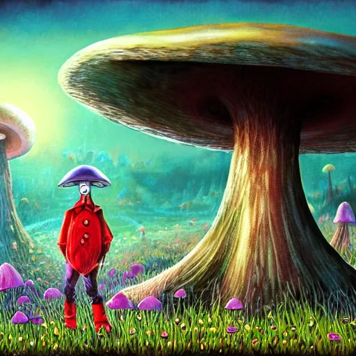 Prompt: 4 k headshot portrait of a psychedelic demonic anthropomorphic insect knight with mushroom themed clothes, magic mushroom village in background by jeff easley, award winning, stylized neon, post - processing, masterpiece, superb resolution. in the art style of junji ito and greg rutkowski. detailed mushroom city in background. hyper realistic anime. perfect art. dalle 2