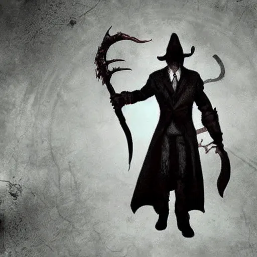 Prompt: “ a still of db cooper as a bloodborne boss ”