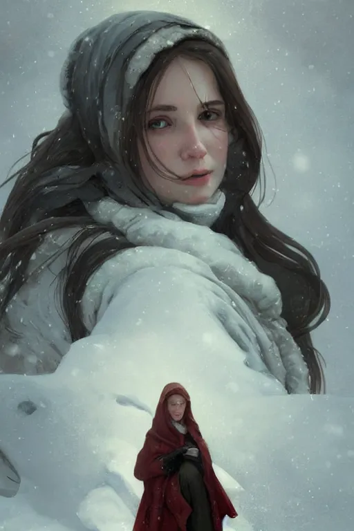 Prompt: portrait of a pale and sad pregnant woman in the besieged Leningrad in winter, digital painting, artstation, concept art, smooth, sharp focus, illustration, art by artgerm and greg rutkowski and alphonse mucha