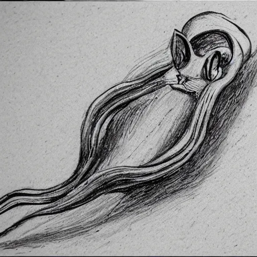Prompt: Squid looking like a cat swimming in the sea lead pencil
