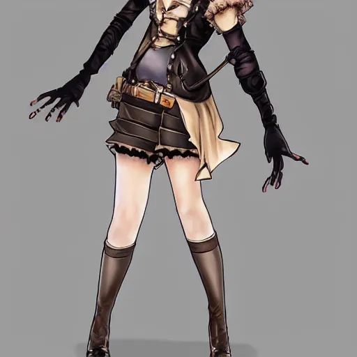 Prompt: A girl in a steampunk style costume by Range Murata