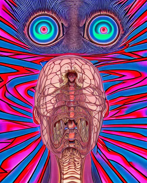 Image similar to human body breaking away, conjuring psychedelic background, part by shintaro kago, part by alex gray, ultra realistic, highly detailed, 8 k, trending on artstation, fractalism, symmetry