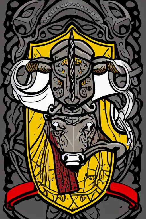 Image similar to Portrait of a bull in a medieval armor, knight, medieval, sticker, colorful, illustration, highly detailed, simple, smooth and clean vector curves, no jagged lines, vector art, smooth