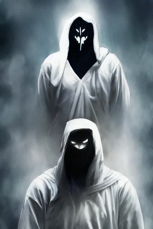 Image similar to characters portrait of Moon Knight mixed with Ghostface by Alyssa Monks, full-shot, merged character, Full body shot, cinematic opening shot, 4k, highly detailed, cinematic lighting