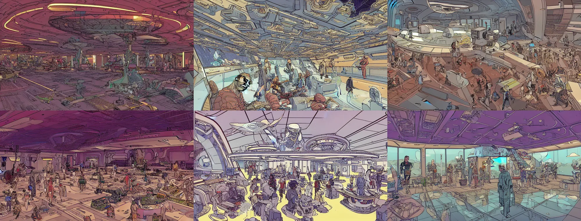 Prompt: scientifically accurate interior lobby of the interstellar ship in the 22th century, minimalism, digital art by Geof Darrow, trending on Artstation