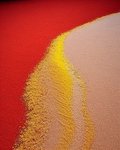 Image similar to Amazing bright gold, Spreads out in a simple and native way, Clouding all the streets with a red and yellow sand carpet, light, peaceful, calm, serene,soothing, relaxed, placid, comforting, cosy, tranquil, quiet,pastel, delicate, graceful, subtle, balmy, mild, ethereal, elegant, tender, soft, light