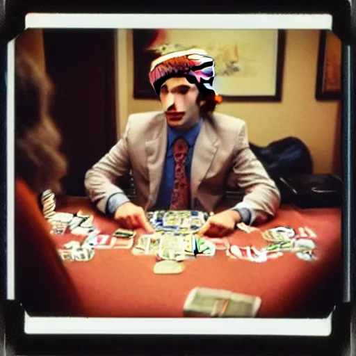 Image similar to 80's polaroid photo of saul goodman playing poker with the taliban