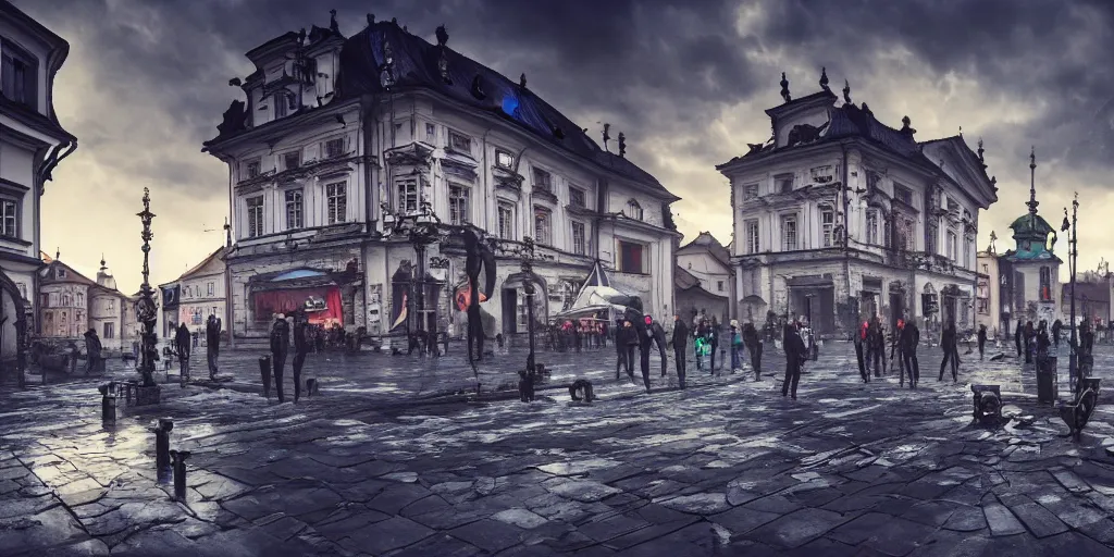 Image similar to Futuristic Cypher punk Cracow town Poland Cracow , dramatic lighting , insanely detailed, art station, 8K HD resolution , dramatic lighting, thunders