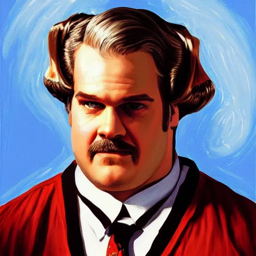 Prompt: david harbour as mrs doubtfire, oil movie poster painting 1 9 9 0 s