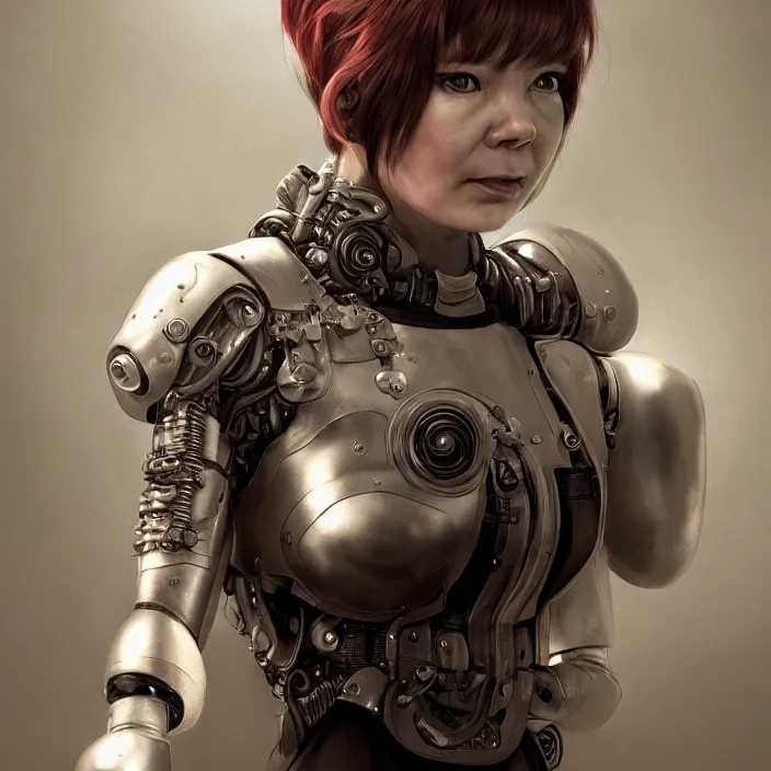 Image similar to hyper - realistic bjork leather cyborg - by tom bagshaw, by ilya kuvshinov, rtx rendering, octane render 1 2 8 k, maya, extreme high intricate details by wlop, digital anime art by ross tran, medium shot, close up shot, composition by sana takeda, dramatic lighting by greg rutkowski, 8 k, trending on artstation