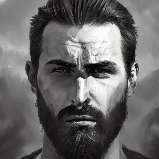 Image similar to a beautfiul award winning commission portrait of gigachad,grayscale,digital art,art by greg rutkowski,character design by charles bowater,photorealistic,ross tran,hyperdetailed,detailed face,fascinating,2021,western comic style