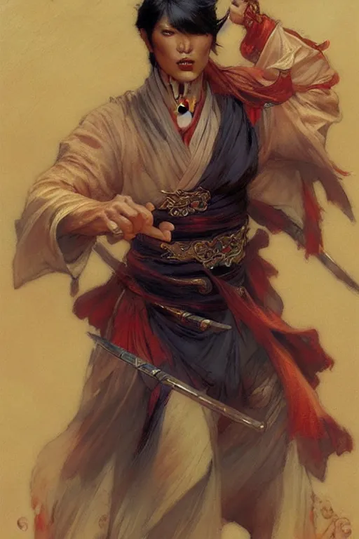 Image similar to wuxia, attractive male, character design, colorful, painting by gaston bussiere, craig mullins, j. c. leyendecker, tom of finland